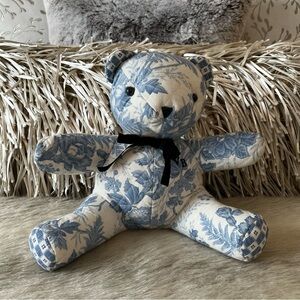 Vintage VERA BRADLEY Blue Toile 2001 Plush Bear 10” White Floral Y2K Stuffed